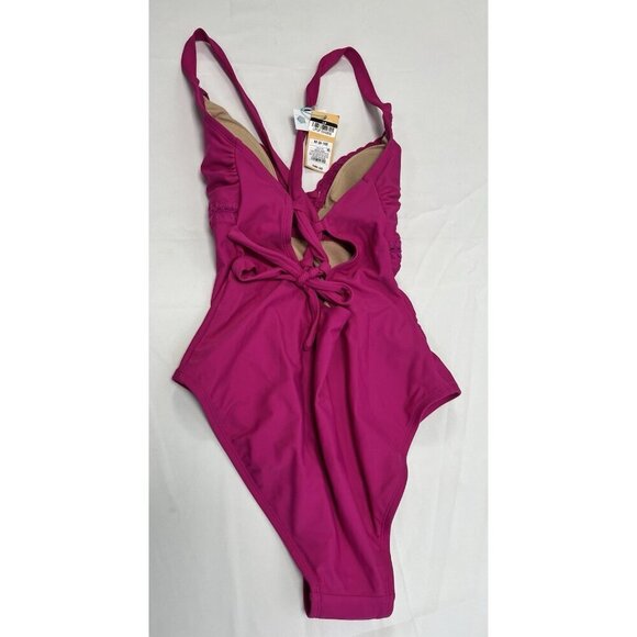 Women's Crochet Shell Detail Lace Up One Piece Swimsuit Kona Sol Pink Med 8-10💕 - Picture 3 of 5